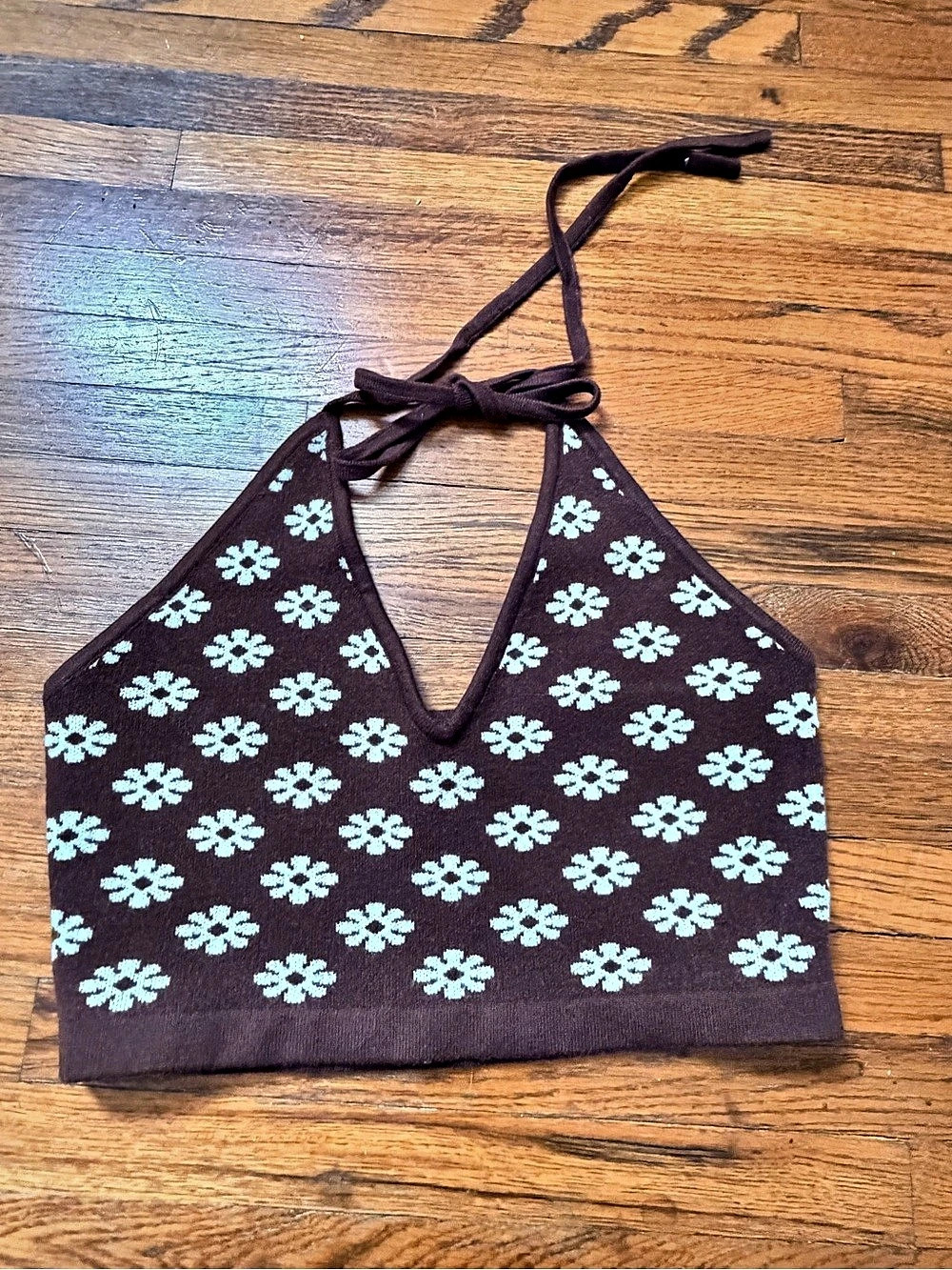 Cotton Candy LA Floral Halter Crop Top in Brown & White Like New S